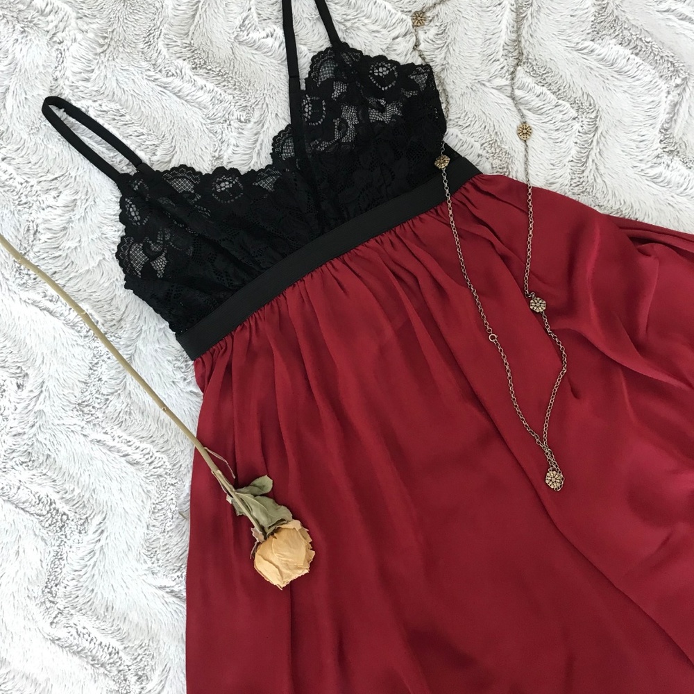 Red & Black Lace & Silk Nightie NWT